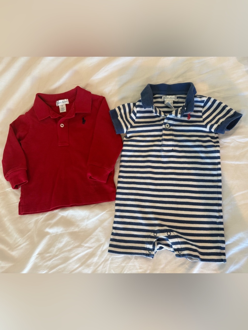 Ralph Lauren Kids Red Polo Shirt & Navy/White Striped Romper